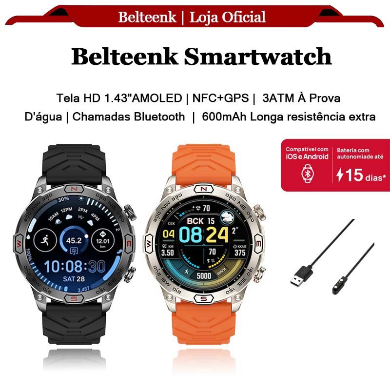 Smartwatch Relógio Inteligente masculino Belteenk watch 10 NFC/GPS Chamada Bluetooth AI Voz 3ATM à Prova de água
