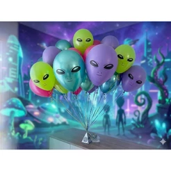 Kit 20 Balões latéx tema👽 Alien ET (15 cores sólidas sortidos e 5 verdes metalizados)