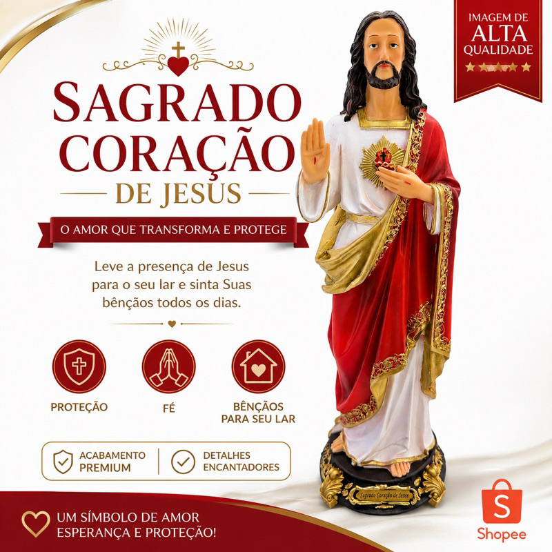 Imagem Sagrado Coração de Jesus - Escultura Decorativa Religiosa -Alta Qualidade Religioso Altar Sacra Presente Católico