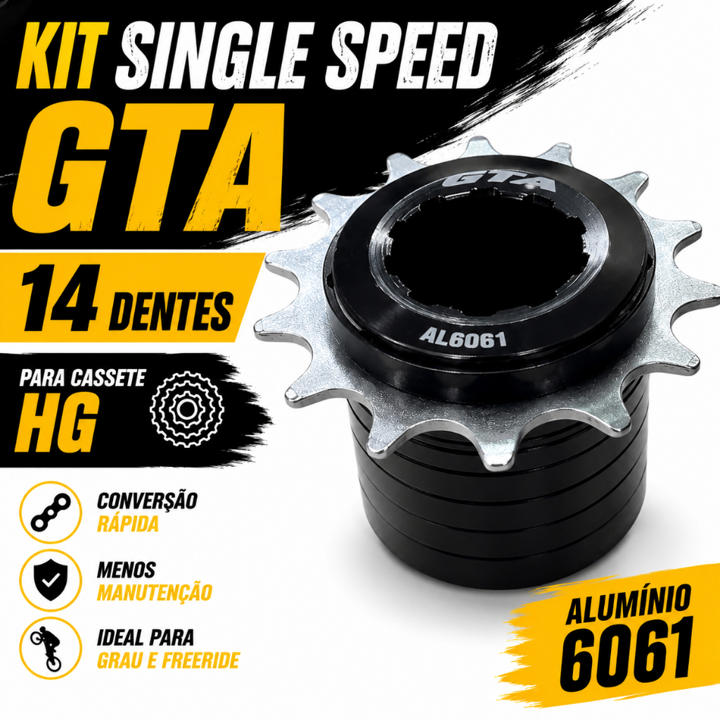 Kit Single Speed GTA 14D Cassete HG Grau Freeride BMX Gios Viking Hupi Naja Cog Alumínio 6061