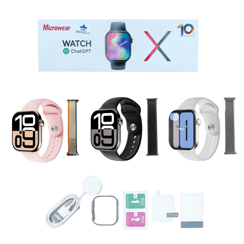 Smartwatch W10 Series 10 2025 46 mm 2 Pulseira capa pelicula Microwear Original inteligentes GPS