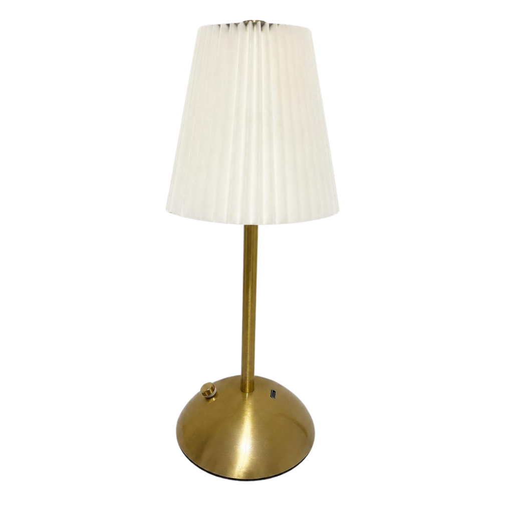 Luminária De Mesa LED Sem Fio Recarregável USB Touch Retrô Dourada Abajur Plissado 3 Tons De Luz
