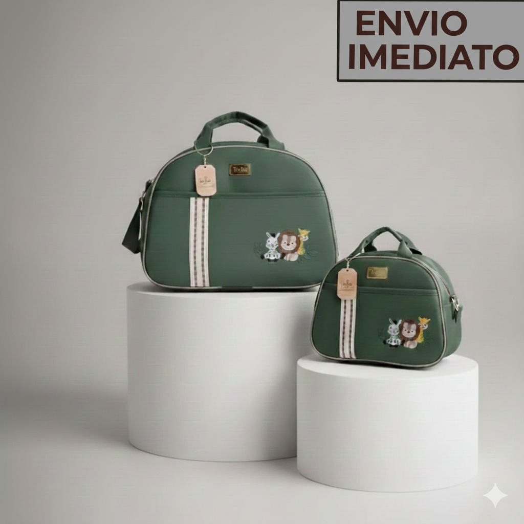 Bolsa Maternidade KIT Menino  2 Peças | Safari com Faixa| Termica e Impermeável