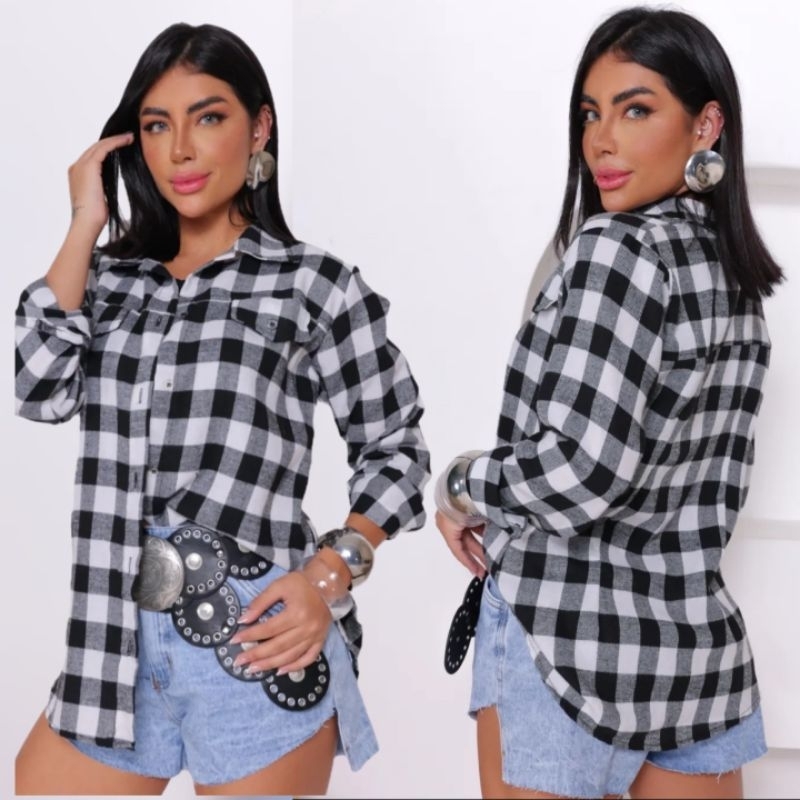 Camisa Flanelada com Gola Confortável e Colorida Casual Blusa Flanelada Feminina