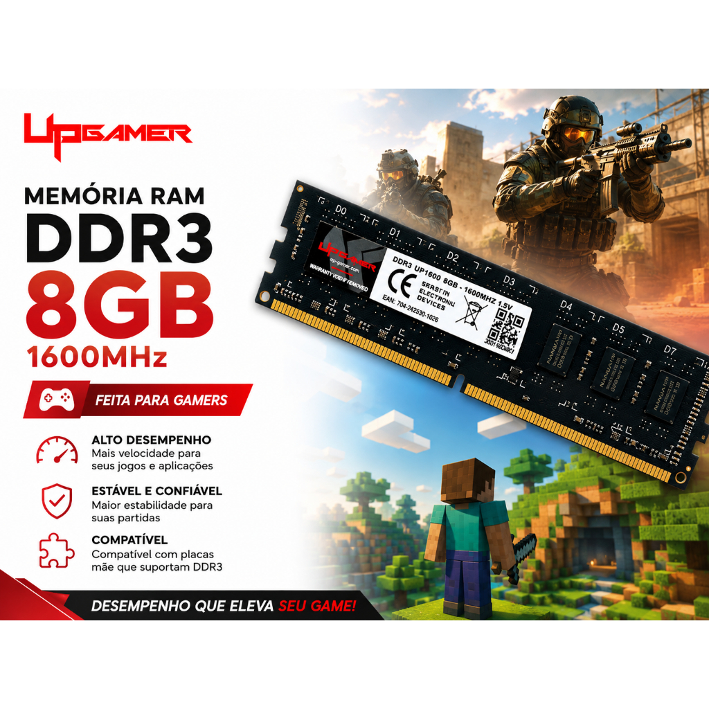 Memoria Ram UpGamr DDR3 8G 1600Mhz Para Pc Ram Original Novo Lacrado