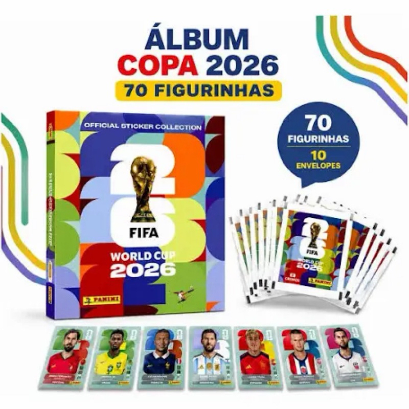 Kit Álbum Oficial Copa Do Mundo Futebol 2026 Capa Mole Brochura + 70 Figurinhas 10 Envelopes Fifa Word Cup