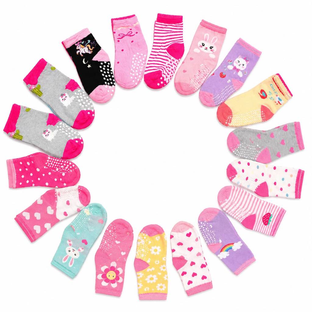 Kit Pares 3 a 18 Pares De Meias Infantil e Bebê Menina Estampas Coloridas Desenhos Divertidos Escola