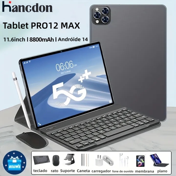 【Teclado + Mouse Grátis】Tablet PC Hancdon Tab PRO 12 MAX – 11.6" Android 14 5G 8800mAh  12GB+512GB Redução de WIFI