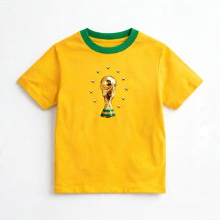 Camiseta Infantil Minha Primeira Copa Brasil Algodão, Amarela, Verde, Azul, Taça, Hexa