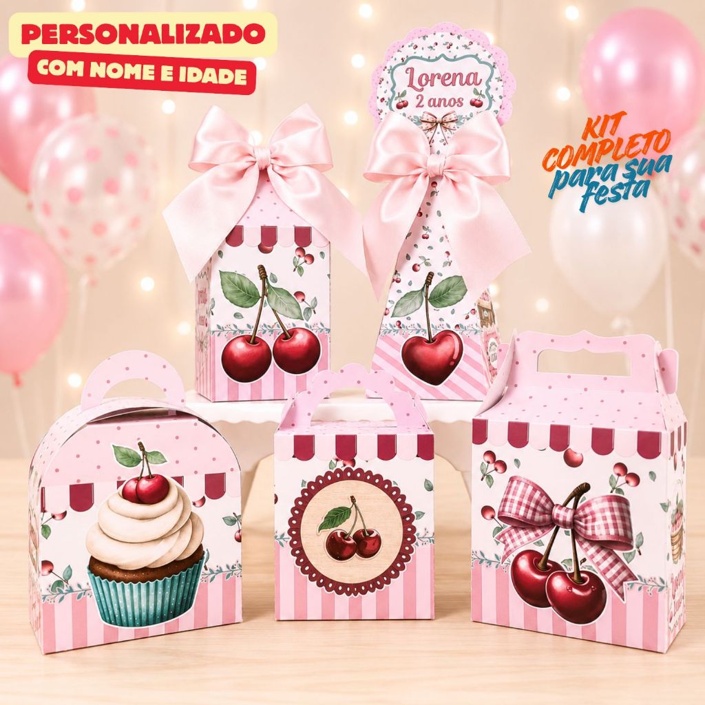Kit Caixas CEREJINHAS / Caixinhas Personalizadas + Brinde /Lembrancinhas Festa Infantil /Aniversario