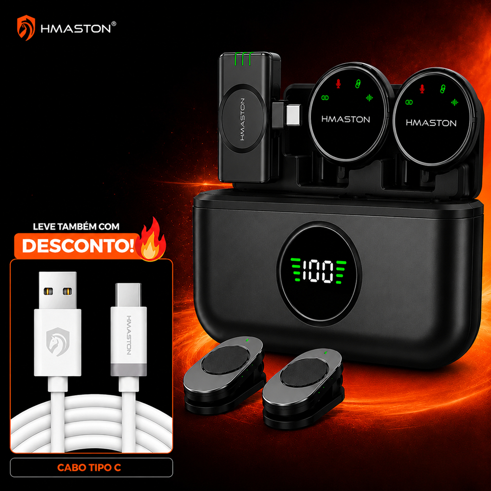 Microfone de Lapela Sem Fio H’Maston MK18/MK19 Magnético Profissional com Redução de Ruído para Celular iPhone Android