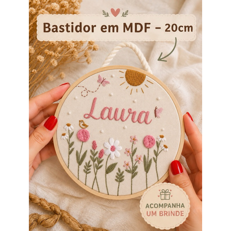 Bastidor Quadro Bordado Personalizado - 20cm