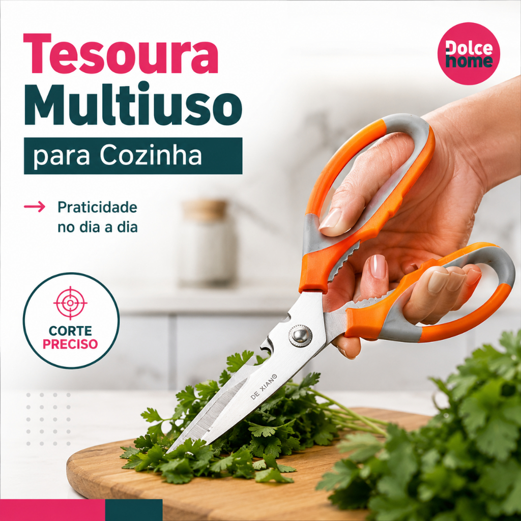 Tesoura para cozinha multiuso 21,5cm diversas funções