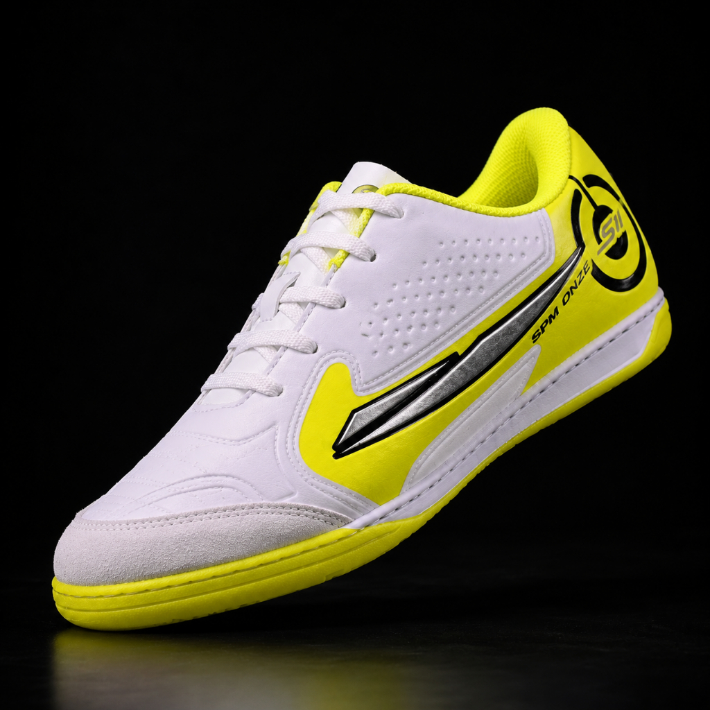Chuteira Profissional Futsal Quadra Salão Futebol Costurada e Colada Bico De Couro Premium Masculina