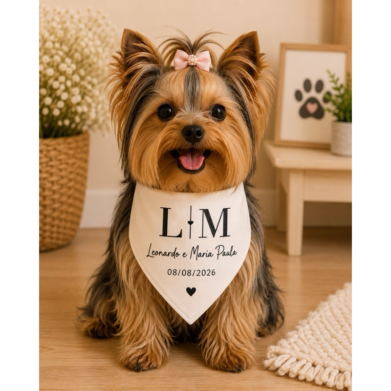 Bandana Pet Personalizada para ensaio fotográfico pré-wedding.