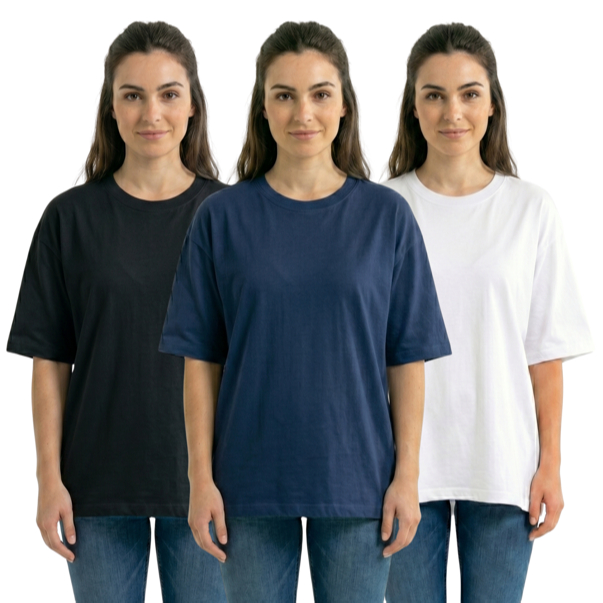 Kit com 3  Camisetas Oversized Femininas Streetwear Premium Algodão Casual Confortável Dia a Dia