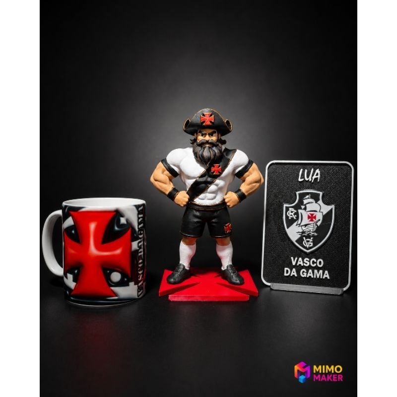 Kit Vasco da Gama Artesanal – Mascote 19cm + Placa Personalizada + Caneca
