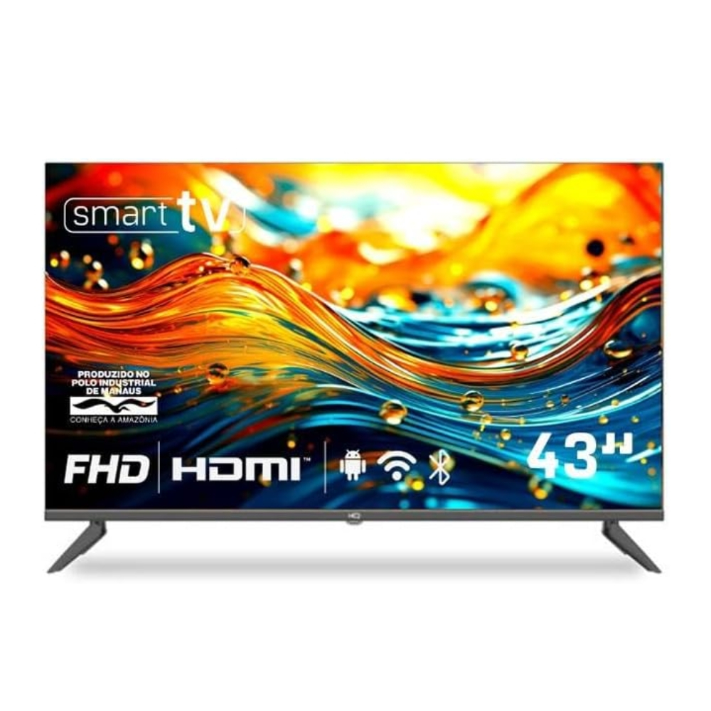 Televisão Smart TV HQ 43" Full HD, Android 12, Sem Bordas, HDR, Wi-Fi, Bluetooth, 3 HDMI, LED Bivolt