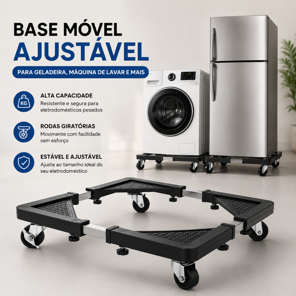 Suporte Base com Rodinhas para Geladeira Máquina Lavar Fogão Ajustável até 200kg