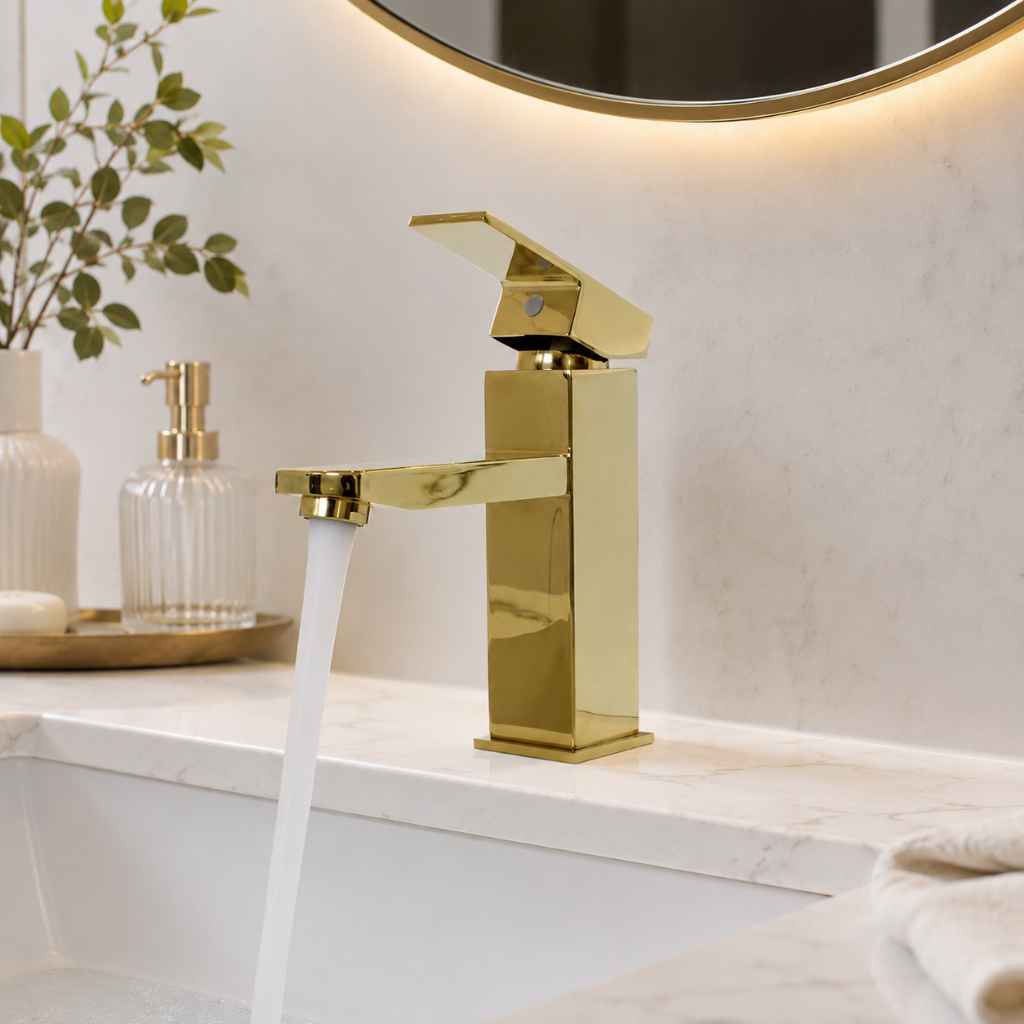 Torneira Monocomando Banheiro Dourada Gold Metal Misturador Para Pia Lavabo Banc