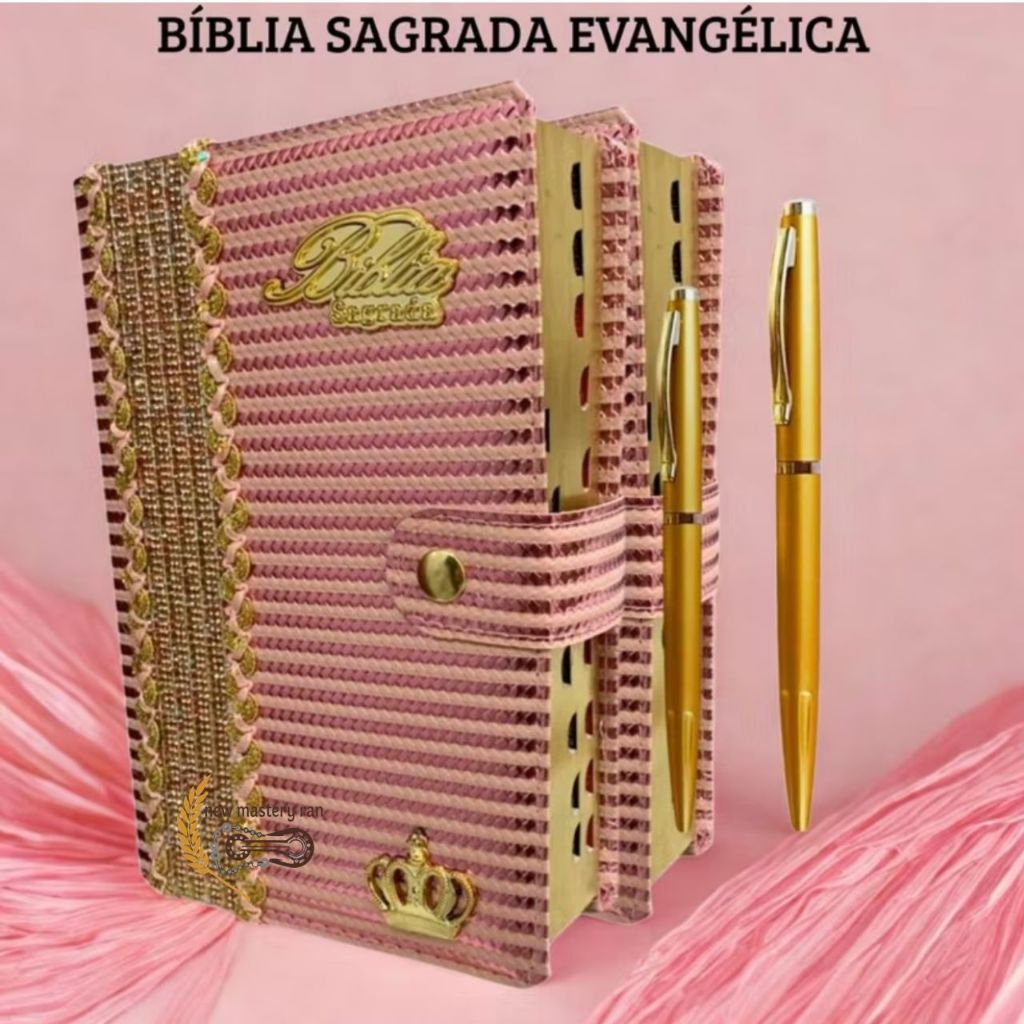 Biblia Sagrada Com Harpa E Pedraria Rosa Brilhante BOREAL Letra Gigante