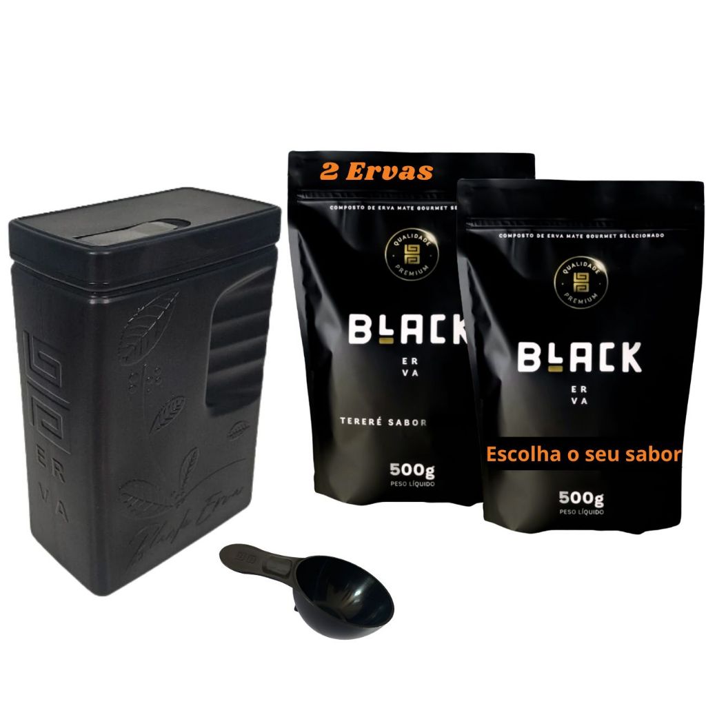 Kit Tereré 2 Ervas Mate Tereré Black Erva + Porta Erva Mate Black Erva 500g Pote Erva Mate Mateira