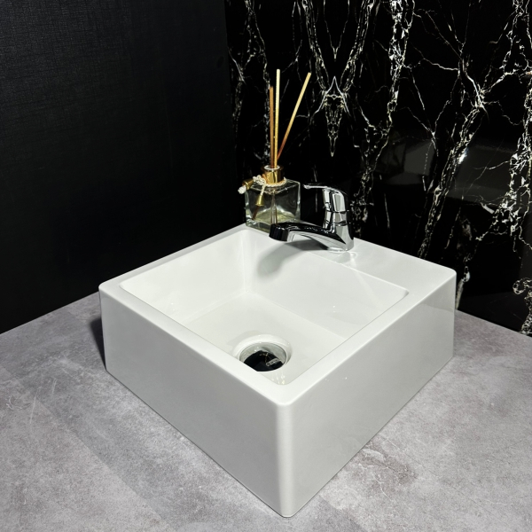 Cuba Sobrepor Moderna Branca Banheiro/ Lavabo 31x31 Pequena Quadrada Brilhante Top