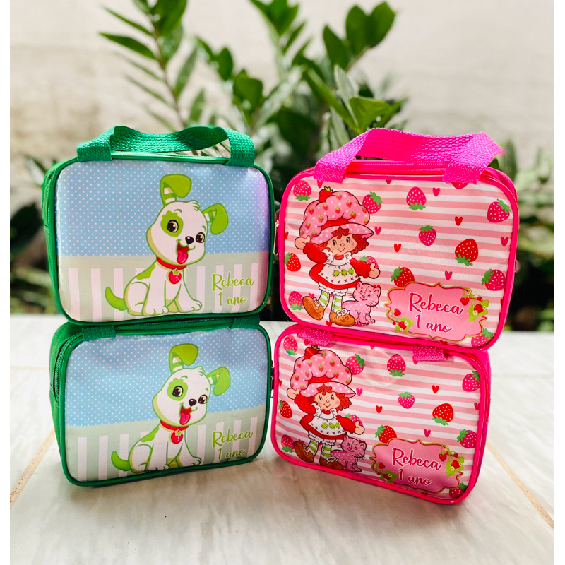 Bolsinha Moranguinho Vintage Personalizada com nome e idade - Lembrancinha de aniversário infantil - maleta personalizad