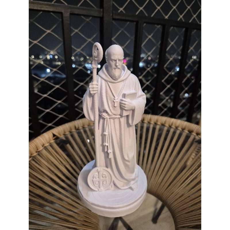Imagem De São Bento Branca 20cm Estátua Católica Para Pintar Ou Decorar Oratório Escultura Sacra Em 3D