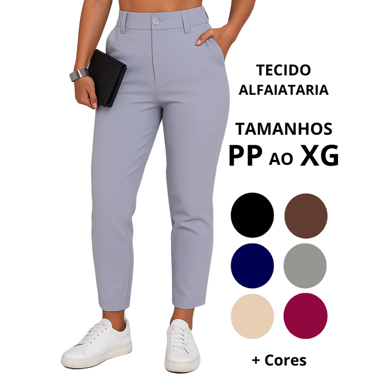 Calça Feminina Slim Social e Casual - Alfaiataria Premium - Cintura Alta com Zíper e Botão PP ao XG - Lançamento Skin