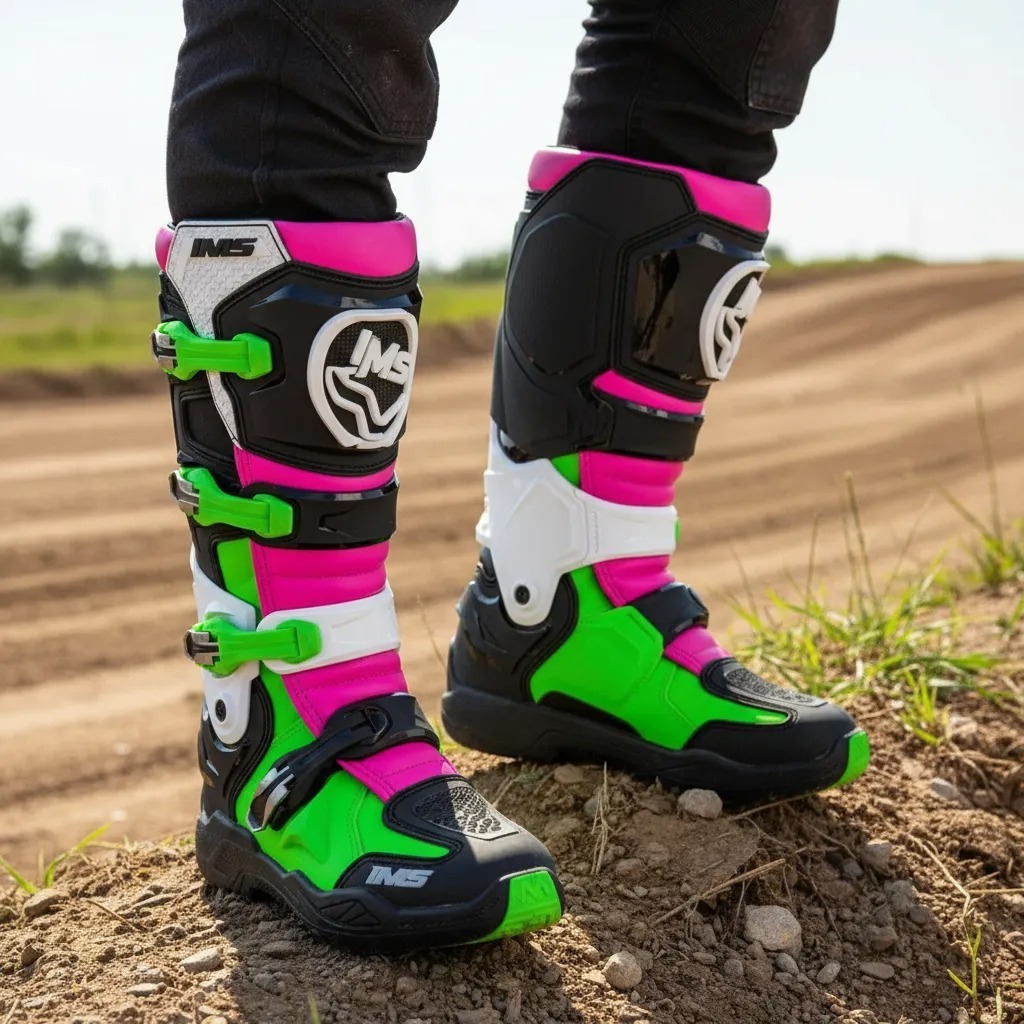 Bota One Preta Verde Rosa Articulada Motocross Trilha | Ims