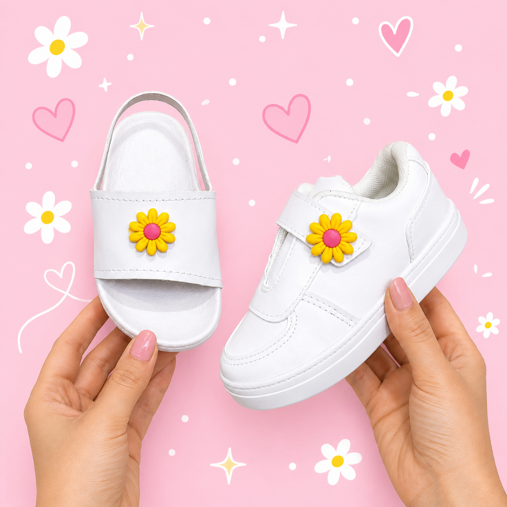 Tenis e Chinelo Infantil Bebe Florzinha Meninas Escola Dia a Dia Moda Inverno