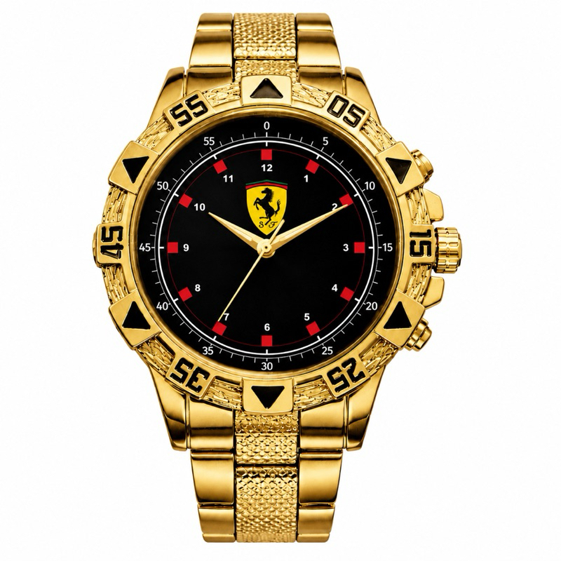 Relógio Masculino da Ferrari Luxo dourado Aço Inox Estilo Esportivo Mostrador Preto Premium