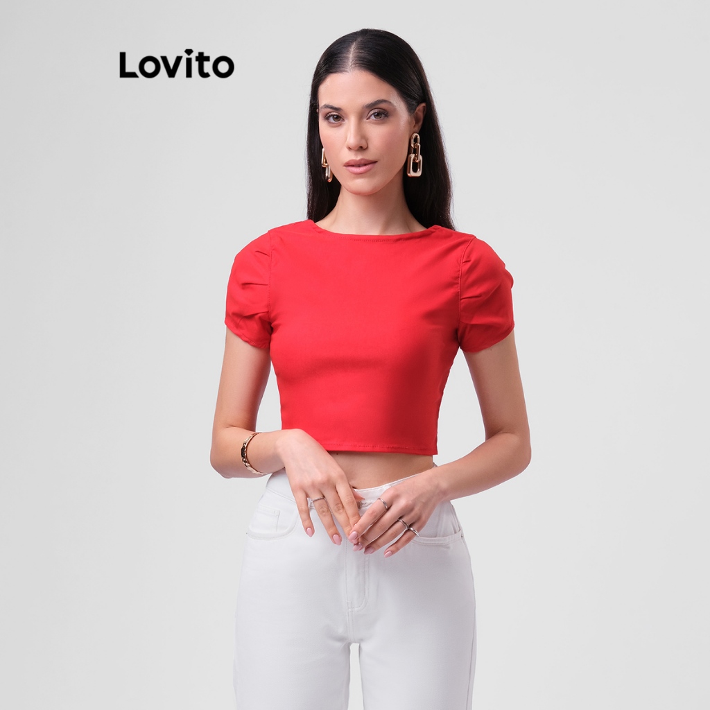 Lovito Top Cropped Costas Abertas Laço Moda Feminina TKB85BRL114