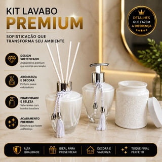 Kit Banheiro Lavabo Premium Conjunto Porta Algodão Acessórios Escova Maquiagem 5 Peças Luxo Branco