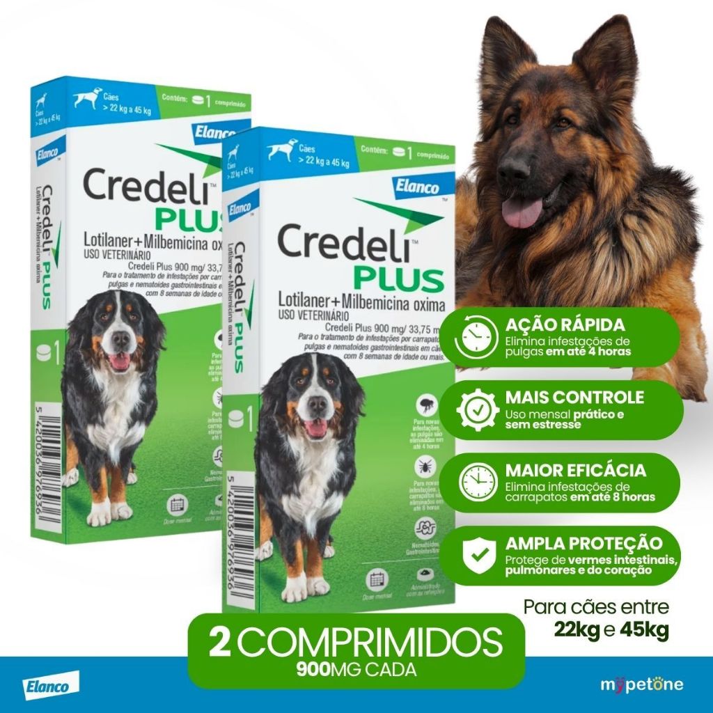 Kit 2 Credeli Plus Elanco para Cães de 22 a 45 kg - 1 Comprimido