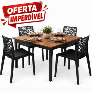 Mesa Taurus para Sala de Jantar 4 Lugares 116x88cm Design Moderno Tampo BP e Estrutura em Aço Preto