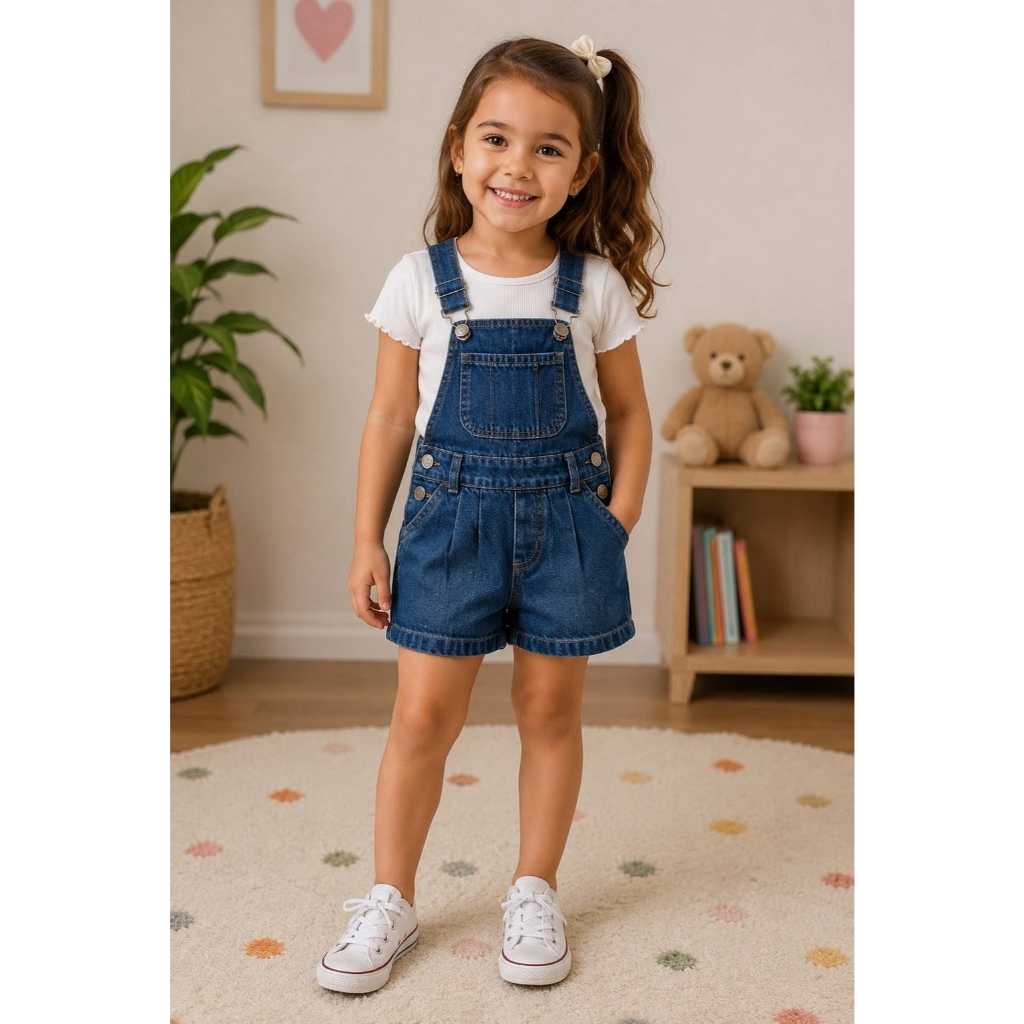 JARDINEIRA SHORT E SAIA JEANS PREMIUM PARA MENINAS DE 04 A 08 ANOS 100% ALGOÃO E MUITO CONFORTO