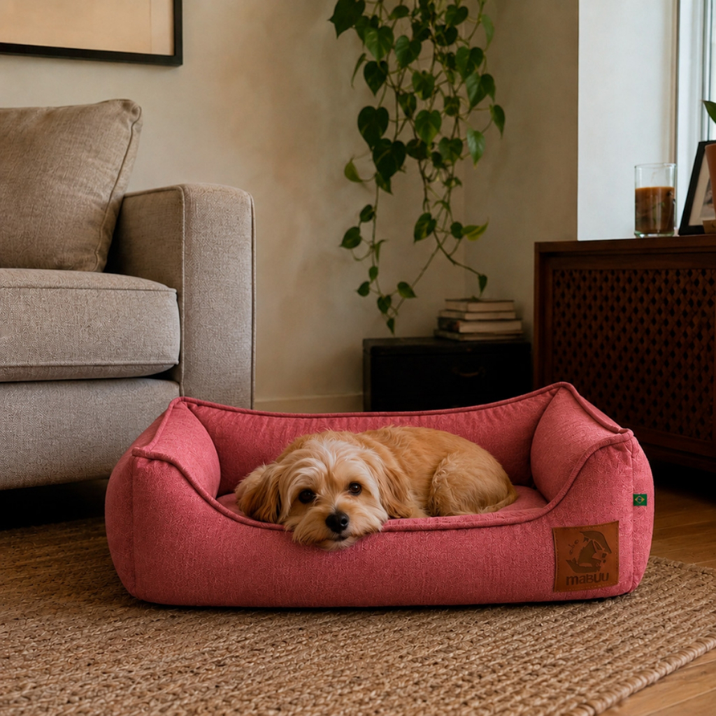 Cama Cachorro Mabuu Vermelho Mesclado Tamanho 3 Premium Confortável Lavável Bordas Elevadas Em Linho