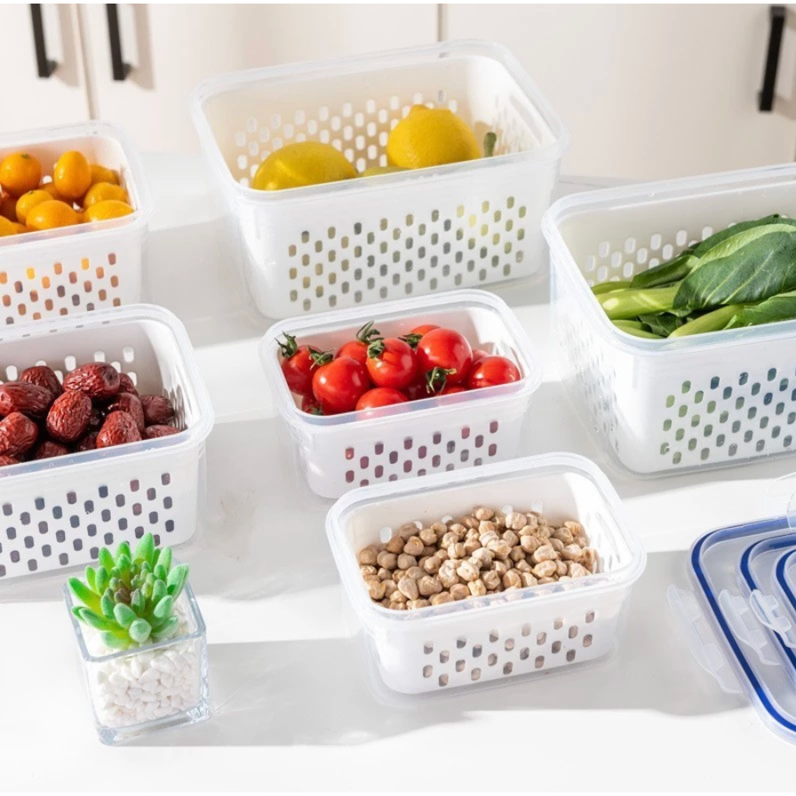 Detalhes do Kit 3 potes Organizadores Geladeira Organizador Alimentos Vegetais Cozinha Branco