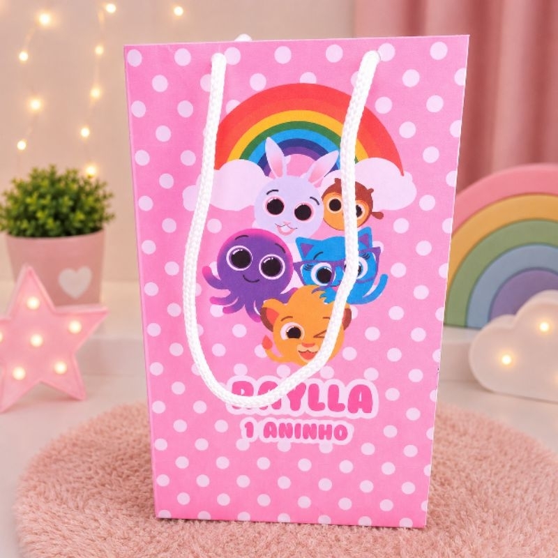 Kit Sacolinha Personalizada para Lembrancinhas Bolo fofo Festa Infantil Aniversário Criança Nome e Idade pegue e monte