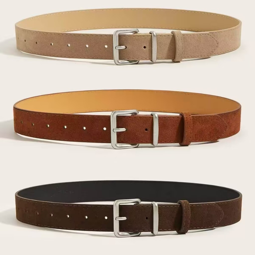 Cinto De Couro Lançamento Camurça com fivela vintage estilo retrô e minimalista-envio imediato
