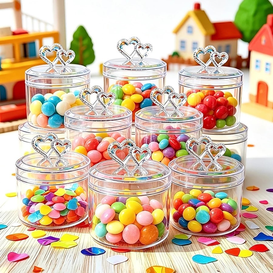 Kit 10 a 40 Mini Baleiro Bomboniere Coração Acrílico Transparente Decoração Festa Lembrancinha