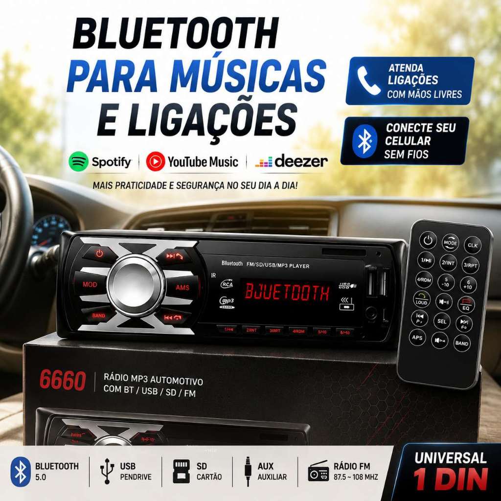 Aparelho De Som Carro Radio 1 Usb Automotivo Bluetooth Pendrive Sd Rádio
