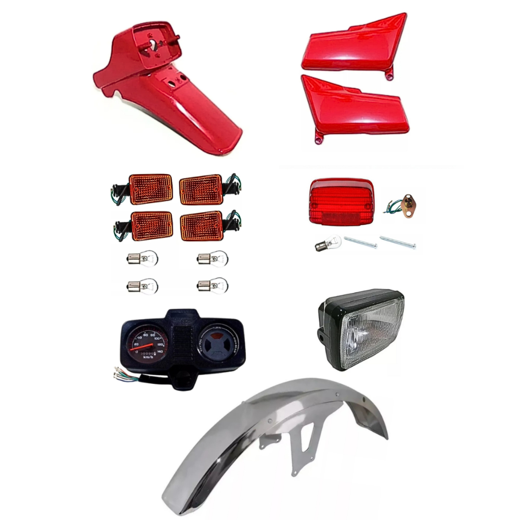 Paralamas Cg 125 83/85 Vermelho Tampa Painel Farol Pisca