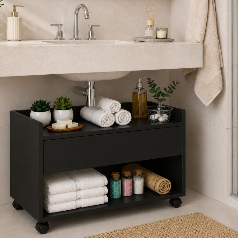 Armário Organizador Para Banheiro 60cm C/ Rodinhas Pronta Entrega