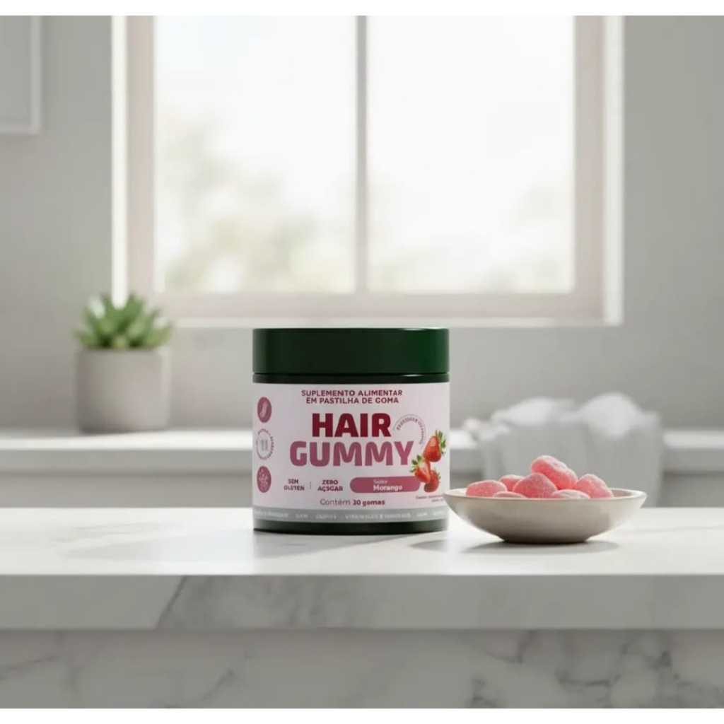 Hair Gummy | Suplemento Capilar , Pele E Unha 30 Gomas- Biotina- Vitam A, E, B1, Niacina