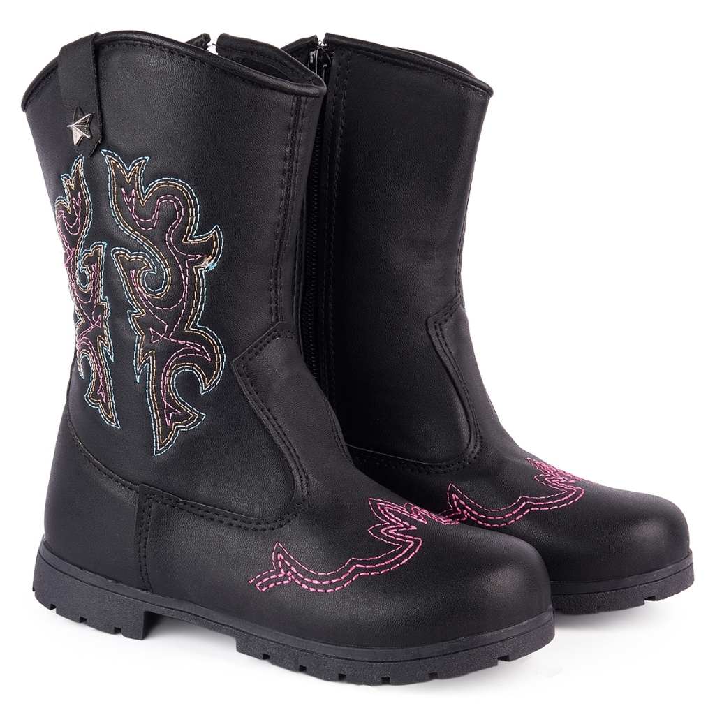 Bota Texana Infantil Menina Country Cano Longo Confortável Estilosa com Ziper Lateral Lançamento