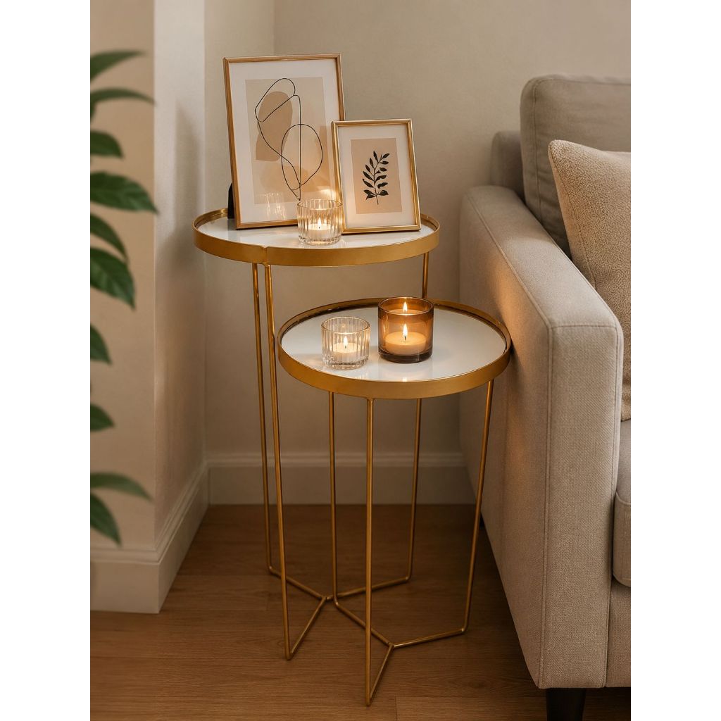 Conjunto de Mesa Lateral com Espelhos Para Decoração Kit com 2 Unidades