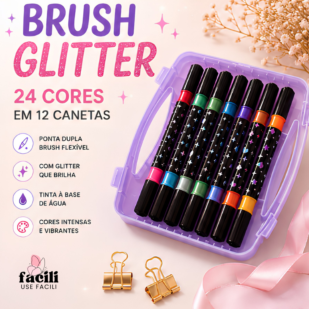 24 Cores Canetas Marcadoras Glitter Metalizada Ponta Dupla Conjunto De Canetinhas Colorir Bobby Goods